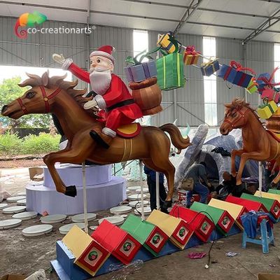 বিনোদন পার্কের জন্য ক্রিসমাস সজ্জা সান্তা ঘোড়া রজন উপহার বক্স জিগং লণ্ঠন